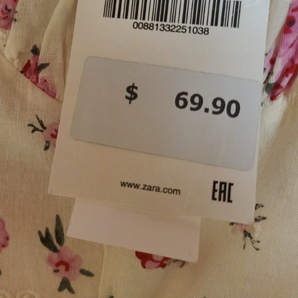 ZARA LINEN FLORAL BUSTIER EYELET SMOCKED BACK FULLY LINED MIDI DRESS - Picture 3 of 14